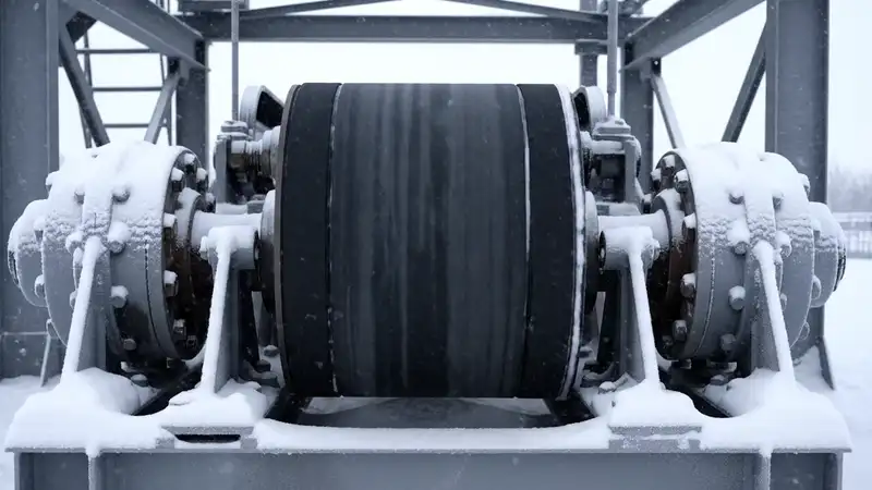 Lagged drum pulley turning in snowfall